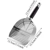 Stainless Steel Cat Litter Scoop Long Handle Sturdy Mesh Cat Poop Sifting Tool Wood Handle Non-stick Pet Waste Shovel 6