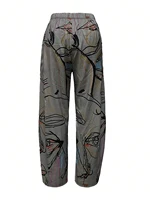 Plus Size Casual high waisted wide leg pants, loose straight leg, random printed pants, women's pants - Image 2