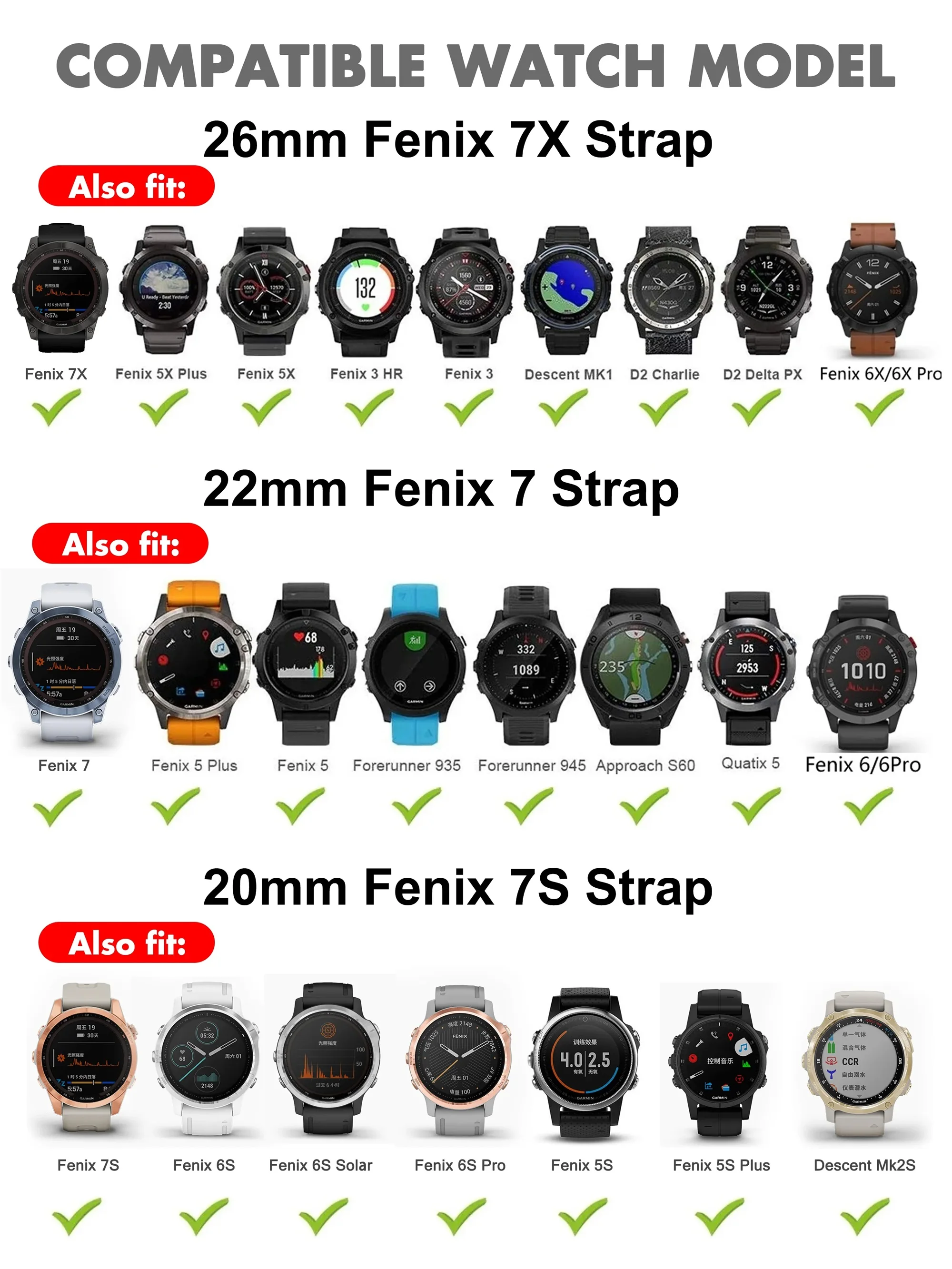 26 22 20MM Silicone watch band Straps For Garmin Fenix 7X 7 7S Pro 6X 6 6S 5S 5X Plus/Epix Pro Gen2 51 47 42mm QuickFit Bracelet