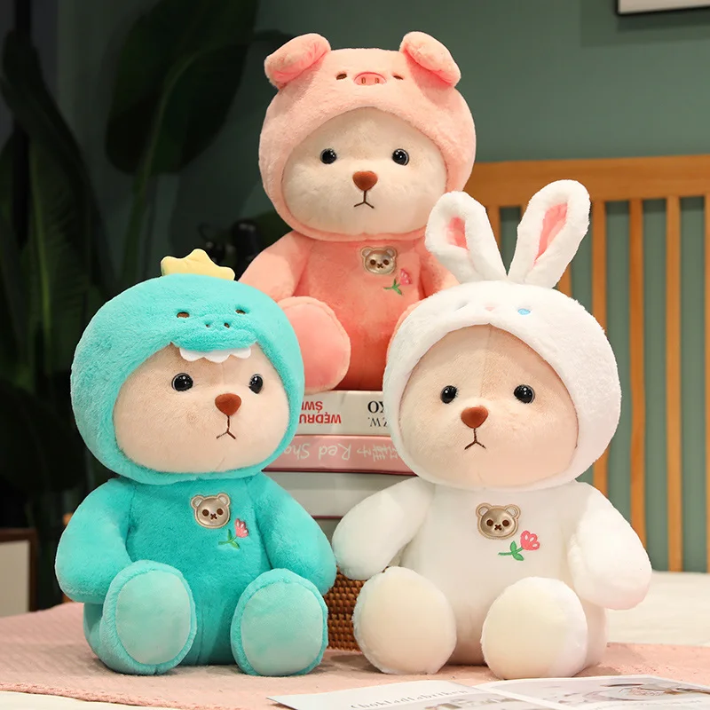 Cosplay Pink Pig Dinosaur Teddy Bear Plush Toy Stuffed Cartoon Animsl Dressing Bunny Rabbit Brown Bear Plushie for Kids Birthday