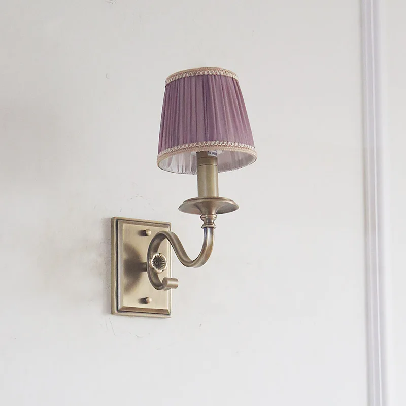

Lavender copper American wall lamp living room dining room bedroom lamp fabric retro model room home decoration lamp lighting