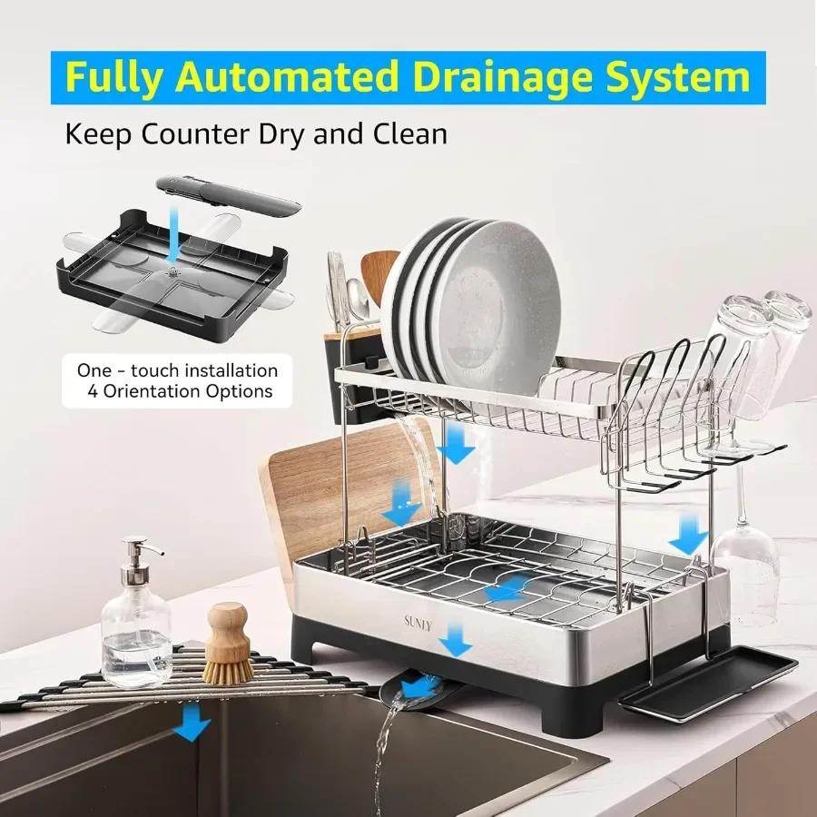2 Tier Dish Drying Rack Extra Large Dish Rack Multifunctional Large Dish Drainers for Kitchen Counter 304 Stainless Steel Kitch