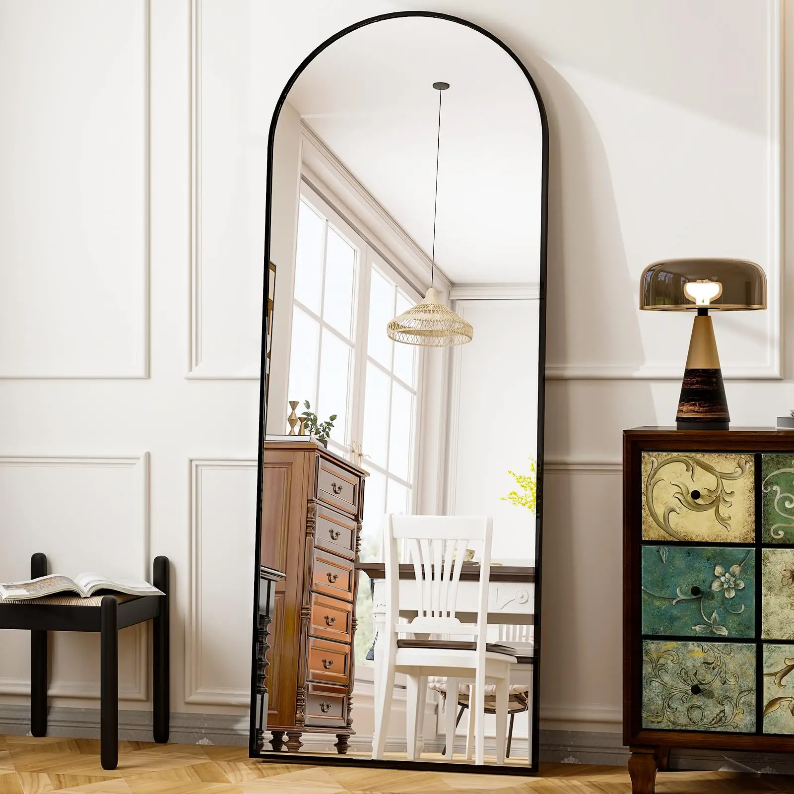 

rched Full Mirror Free Standing Leaning Mirror Wall-Mirror Aluminum Frame Modern Mirrors for Living Room Bedroom Cloakroom