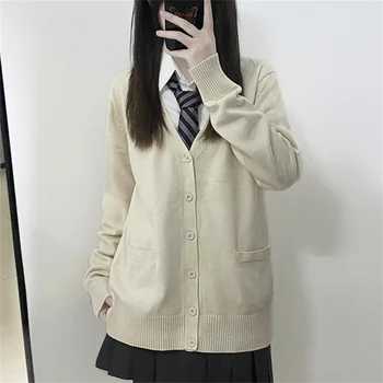 Autumn Winter Cute Schoolgirls Japanese V-neck Knitwear Jacket Teenages Street wear 2024 Fashion Preppy Sweater Cardigans Women 1