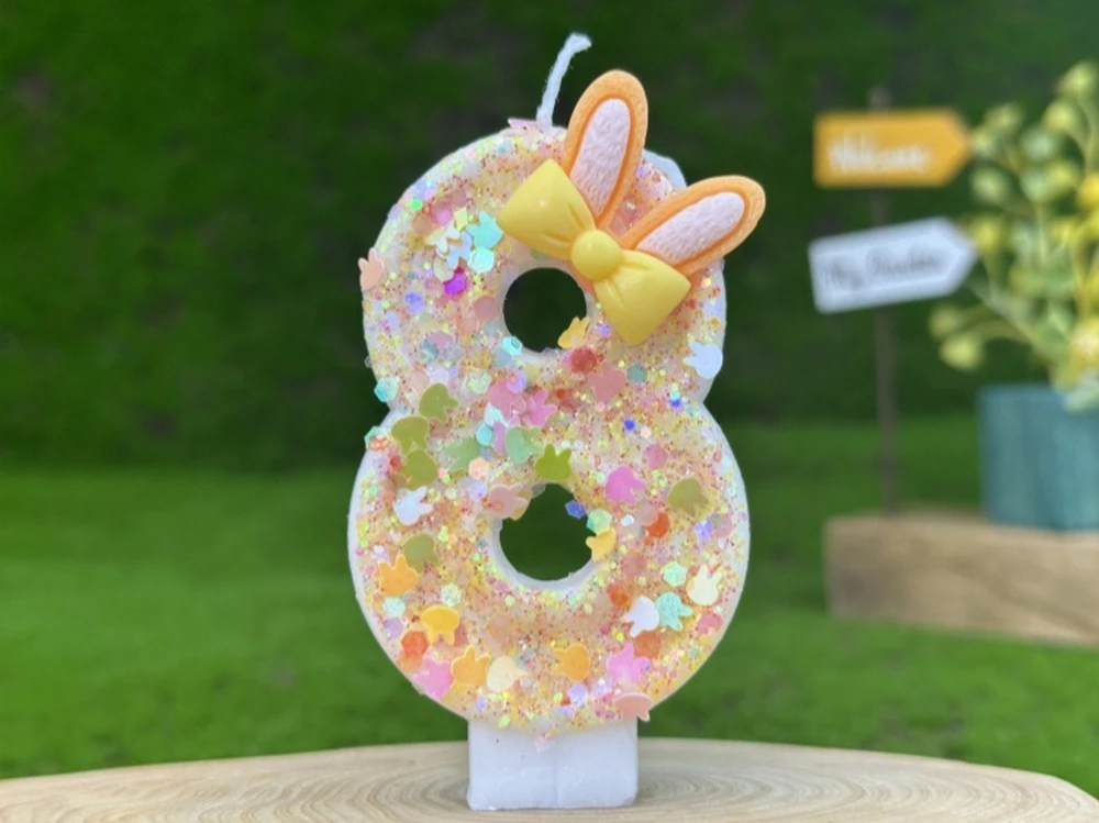 1 Stück 0-9 Digitalkerze mit Hasenohren, kreative Zahlenkerzen mit Schleifenknoten, Kuchendekoration für Geburtstag, Hochzeit, Feiern, Partys – Detail 14