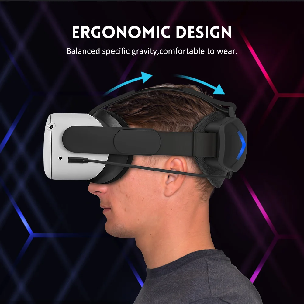 Curea de cap reglabilă de 5000mAh pentru Oculus Quest 2, suport îmbunătățit, confort tactil, baterie încorporată, accesorii_voghion.com