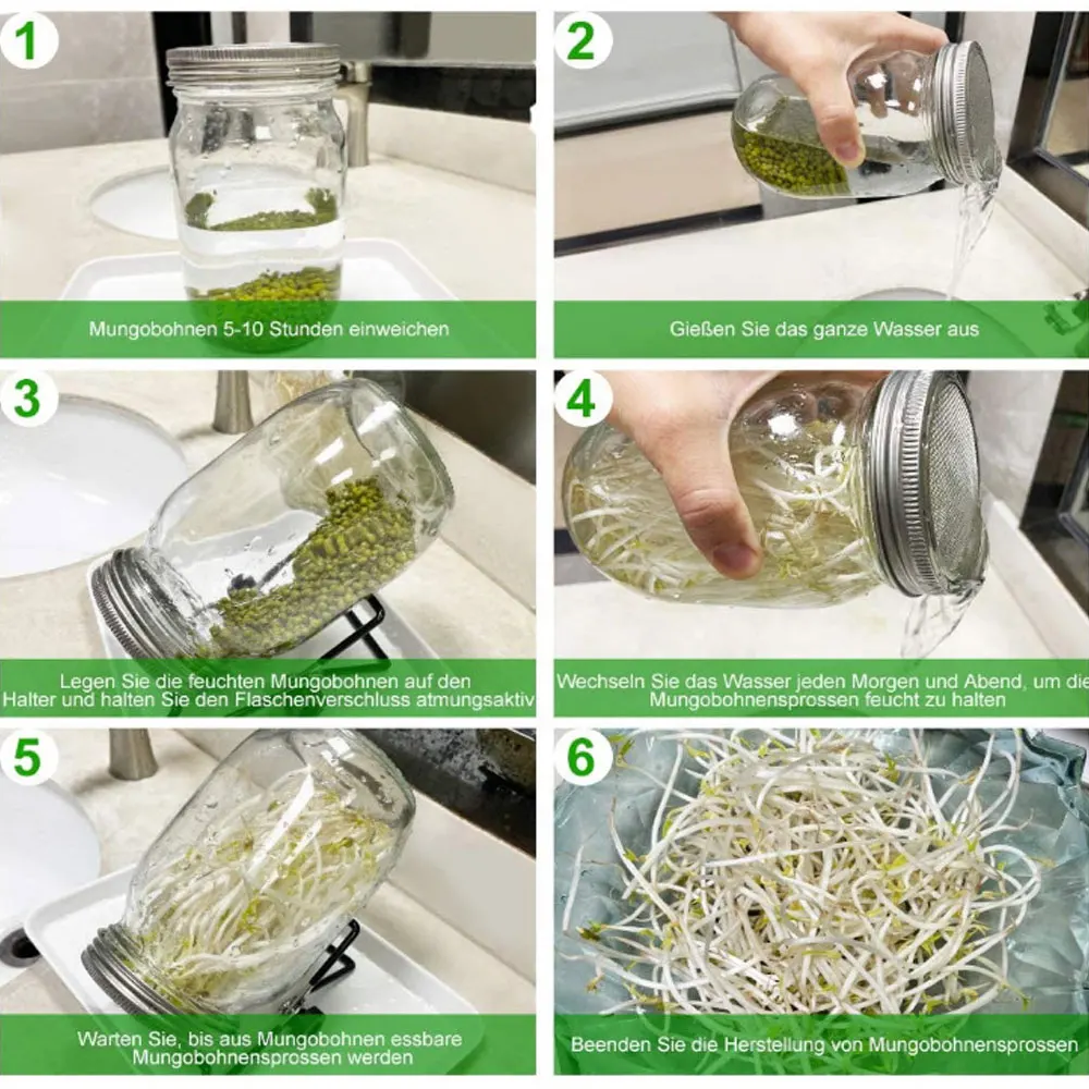 Sprouting Jars Kit Wide Mouth Sprouting Jar Germination Cover Sprouter Mason Jars support shelf