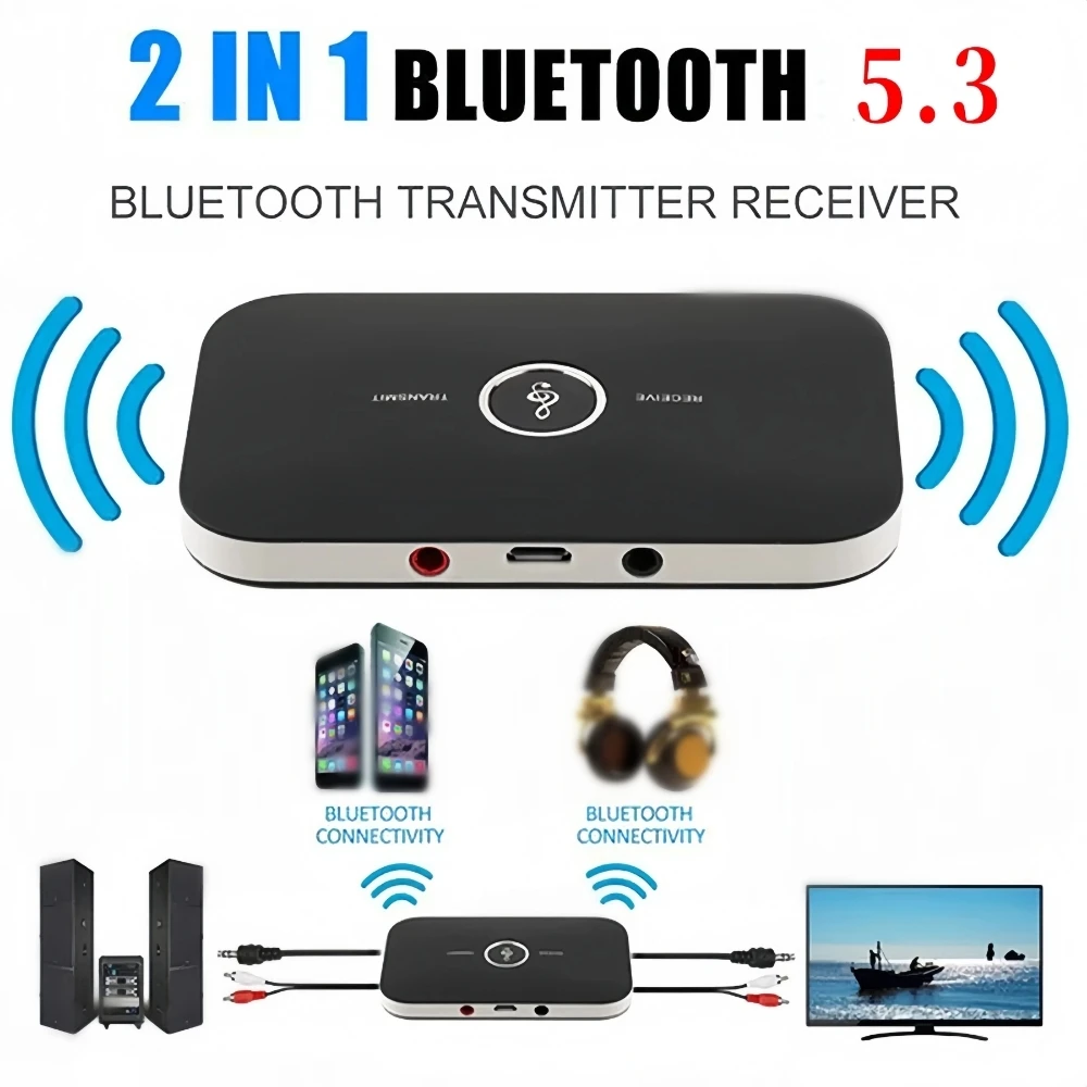 Bluetooth 5.3 Audio Transmitter Receiver Stereo 3.5mm AUX Jack RCA USB Dongle Wireless Adapter For Car Kit PC TV Headphone