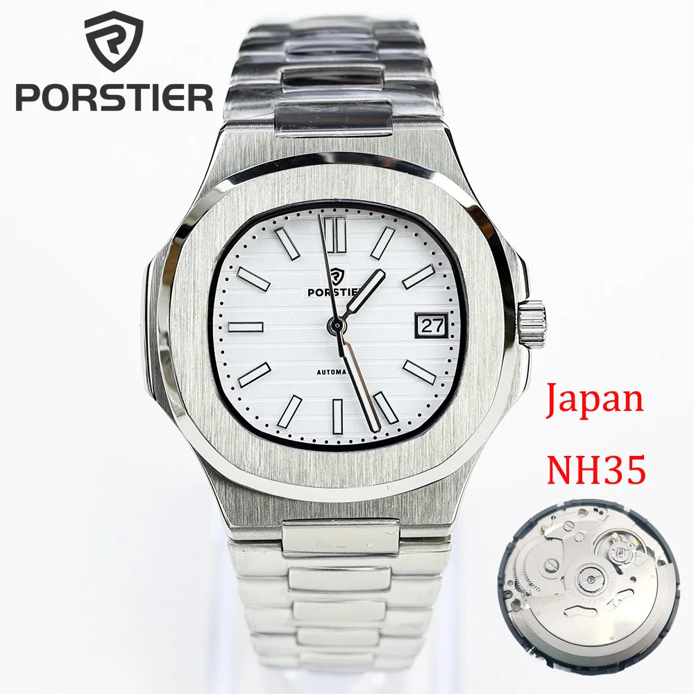 

PORSTIER Hot Selling 40mm square Staniless steel 10ATM Water Resistant NH35 Automatic Mechanical Mens Dive Watch Luminous Reloj