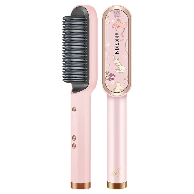 New Fast Heating&Anti-scalding Sweet Cat Hairdressing Flower Shape Straightener Brush Blow Dryer 2 In1 Comb Limited Color 6
