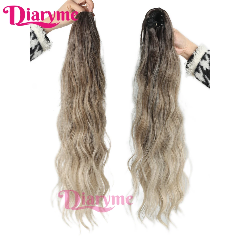 24inches Synthetic Claw Clip Ponytail Hairpiece Long Natural Wave Ponytail Hair Extensions Wig Ombre Brown Blonde Horse tail Fak clip in ponytail hair extension synthetic ponytail synthetic hair accessories clip in ponytail extensions