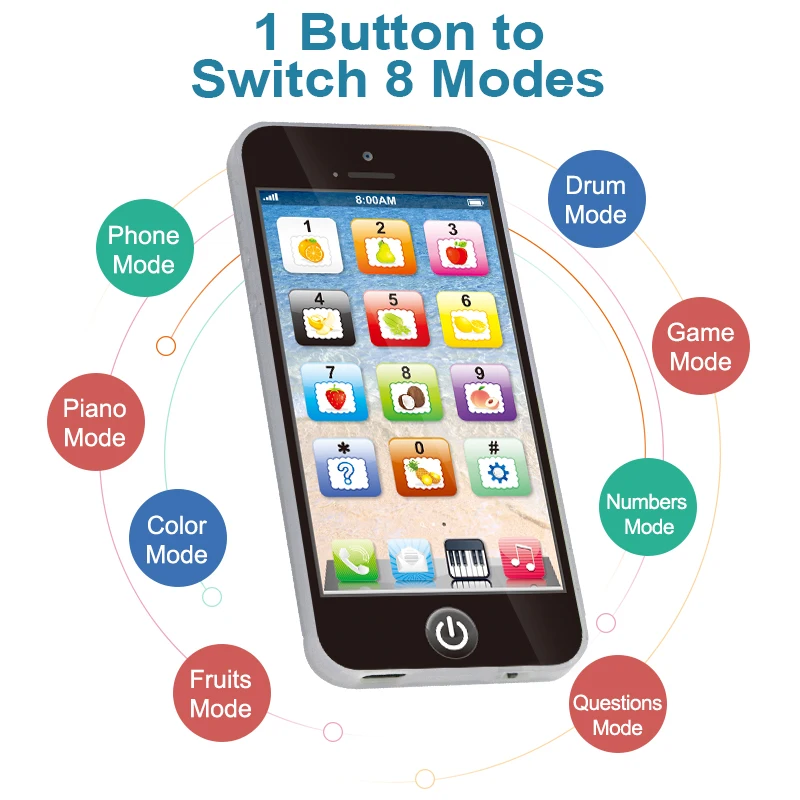 어린이 시뮬레이션 휴대폰  음악 조기 교육 장난감, 조명과 소리가 있는 휴대용 영어 학습용 보컬 플레이 장치