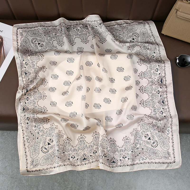 Women Silk Flower Print Square Scarf Beach Stoles Echarpe Satin Headband Shawl Wraps Bandana