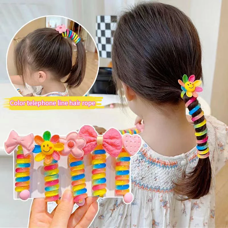 Girls Elastic Rubber Bands Children Telephone Wire Hair Ties Spiral Coil Hairbands Hair Rope Ponytail Hair Accessories 2Pcs