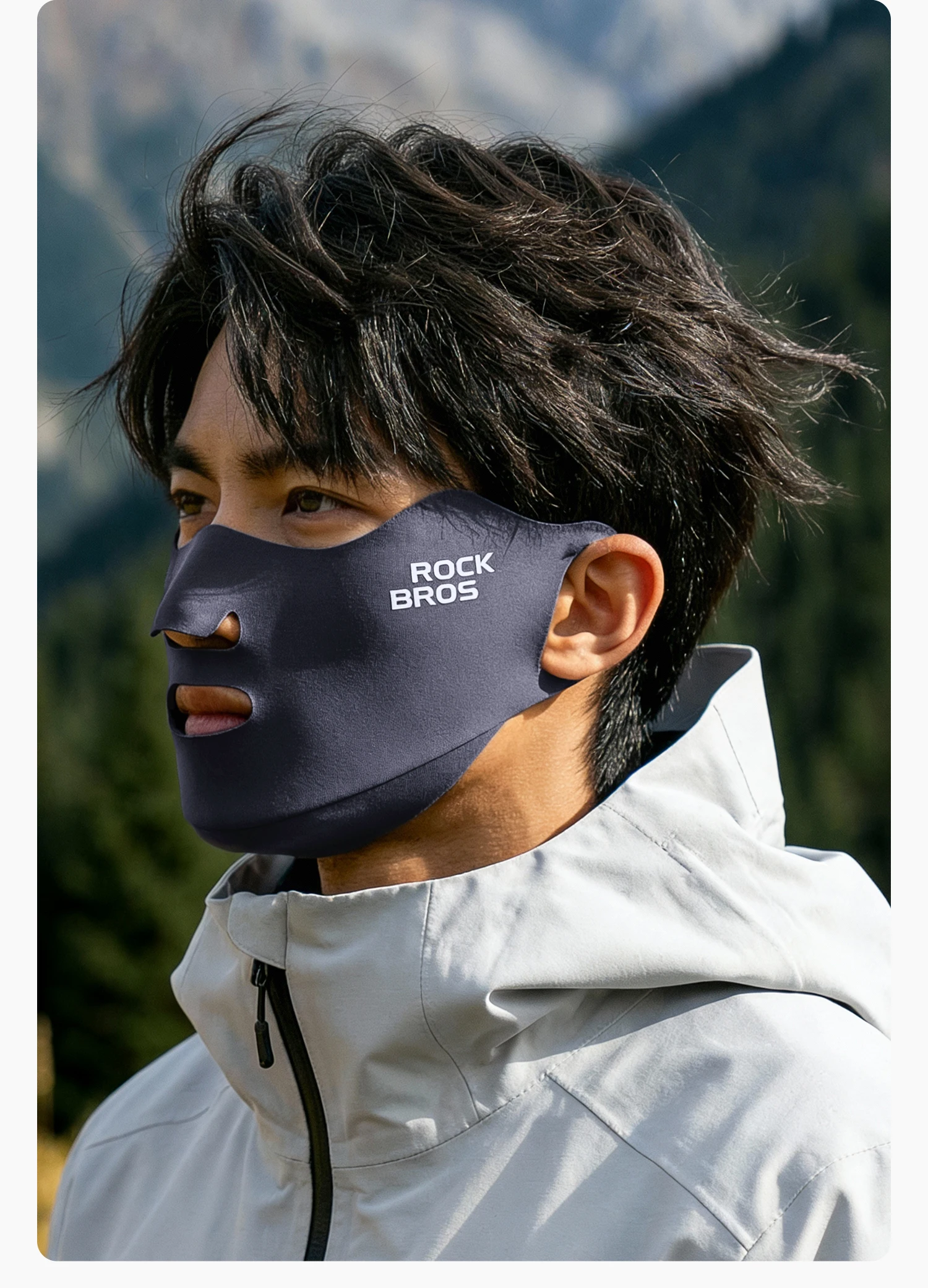 ROCKBROS Gesichtsmaske mit Fleece-Innenschicht, Augenschutz, Eckdesign, Atmungsaktive Reflektierende Winddichte Maske für Outdoor-Aktivitäten – Detail 13