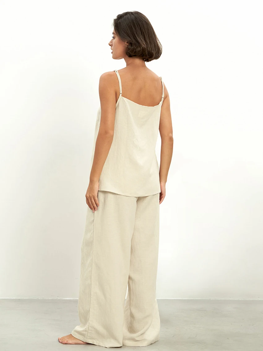 Marthaqiqi Summer Home Clothes Spaghetti Strap Sleepwear Low-Cut Tank Tops Nightgowns Pants Casual Femme Pajamas 2 Piece Suits