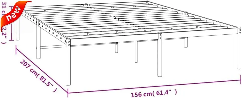 Metal Bed Frame Without Mattress Black Headboard Bed Supportive Mattress Base ﻿ Bedstead for Bedroom 59.1"x78.7"