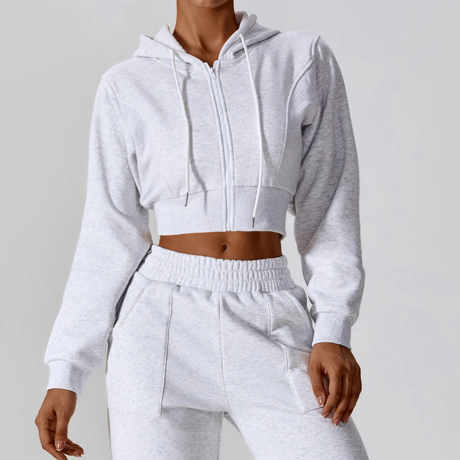 

Long Sleeve Loose Casual Jacket Women Yoga Gym Fitness Fleece Warm Zipper Hoodie Outdoor Training Breathable Tops