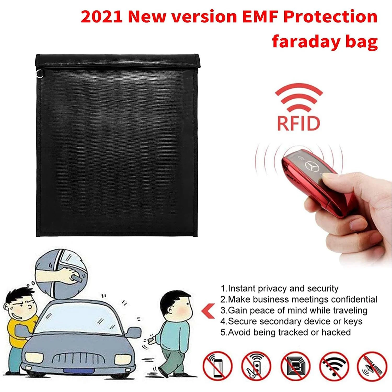 난연성 패러데이 백 쉴드 RFID 휴대폰 신호 차단 추적 방지 GPS 위치 EMF 보호 정보 보안 커버