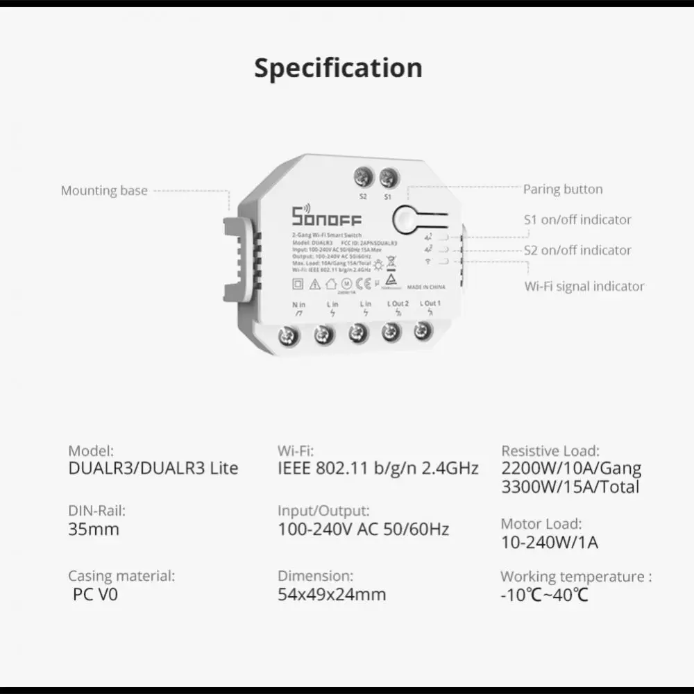 SONOFF-S-MATE Extreme Switch Mate, S-MATE2, Dual-R3 Lite