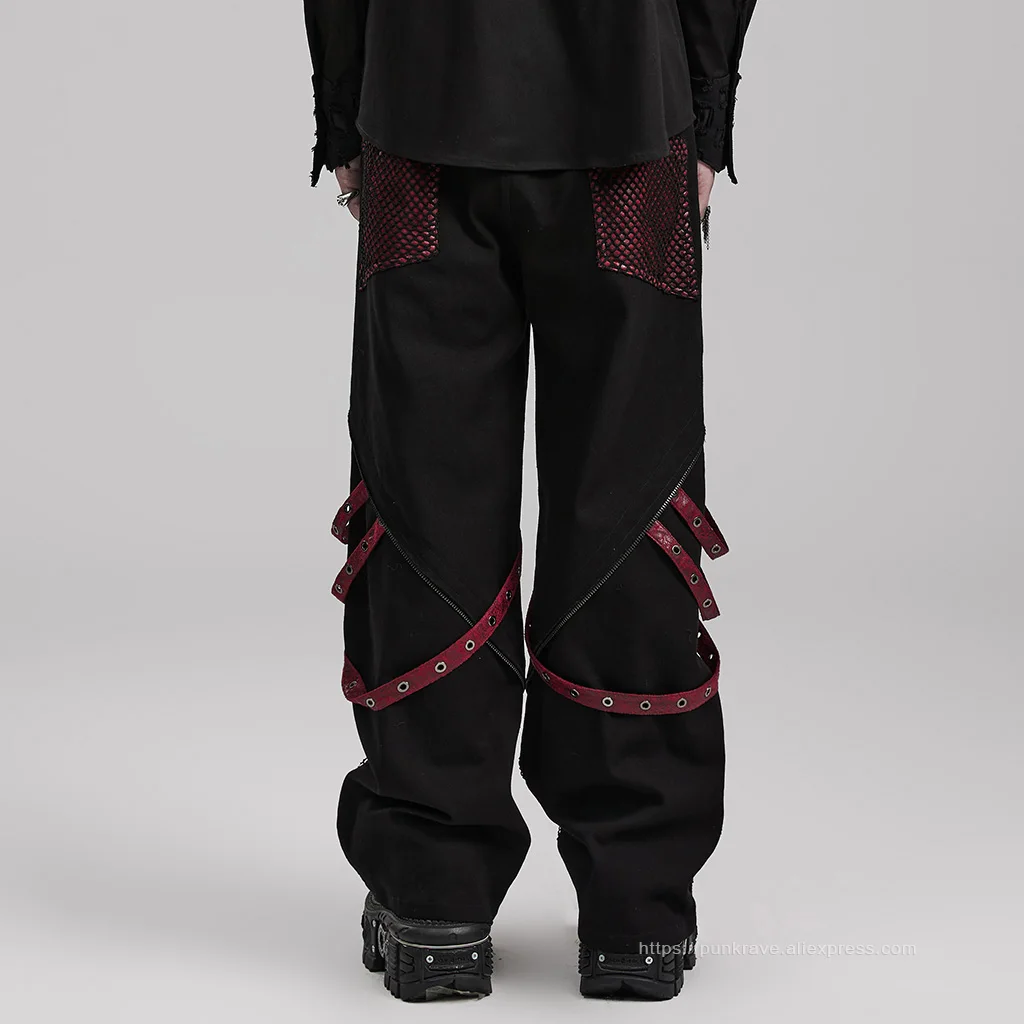 【HI FI FNK】Rivet Loose Pants PUNK RAVE Men's Punk Style Wide Leg Trousers Cotton Webbing