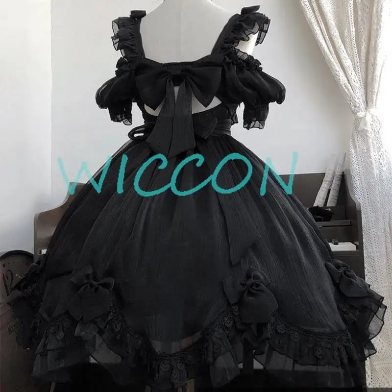 Japanese Victorian Gothic Lolita Dress Women Black White Elegant Backless Fairy Dresses Girly Kawaii Sweet Cosplay Mini Vestidos
