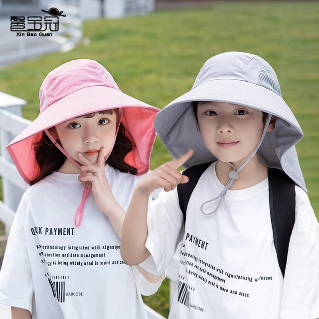 Kids Girls Boys Sun Hat Wide Brim UPF50+ Bucket Caps with Neck FlapBeach  Play Hats Age 1-7 Years Free Shipping (Model 1039 - AliExpress