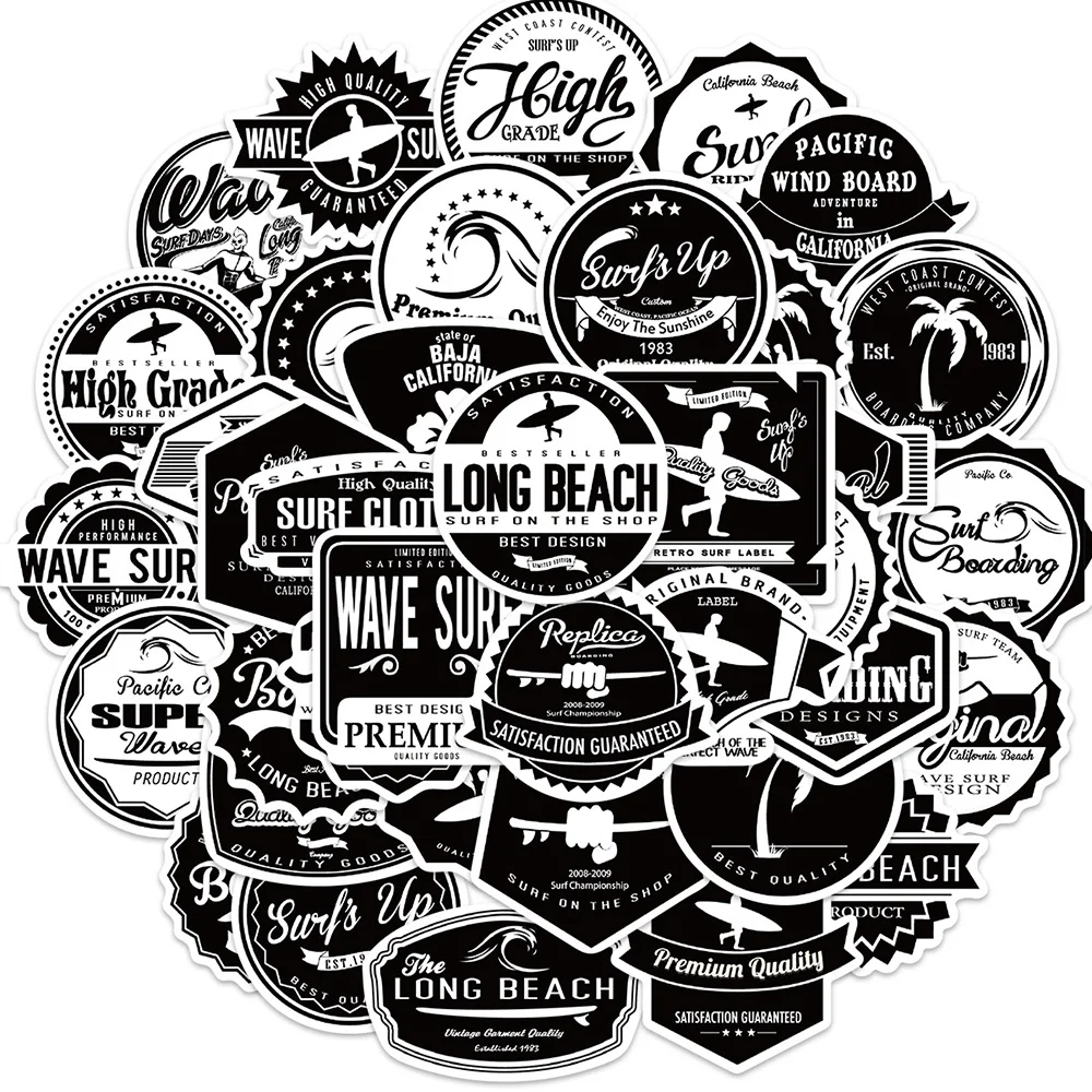 

10/39PCS Black White Wave Surf Stickers Decal DIY Decoration Suitcase Scrapbook Phone Stationery Laptop Summer Cool Kid Sticker