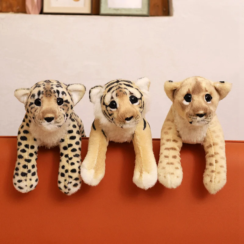 39-58cm Simulation Sub Adult Tiger Leopard Lion Plush Toys Lifelike Soft Stuffed Jungle Animals Dolls for Kid Boys Children Gift