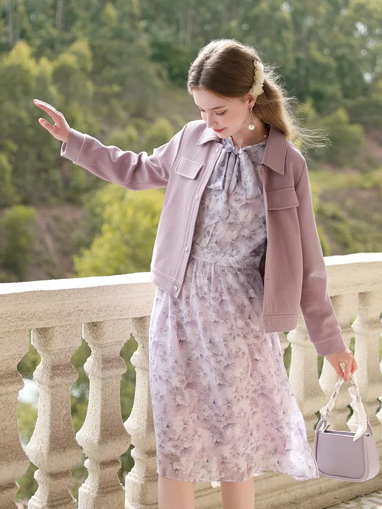 I BELIEVE YOU 2023 Fashion Women Short Coat Purple French