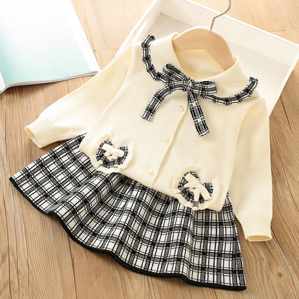 

Girls Fashion Flower Sweater Sets Autumn Winter Little Girl Knit Cardigan Toddler Two-piece Long Sleeve Clothing Kids Clothes