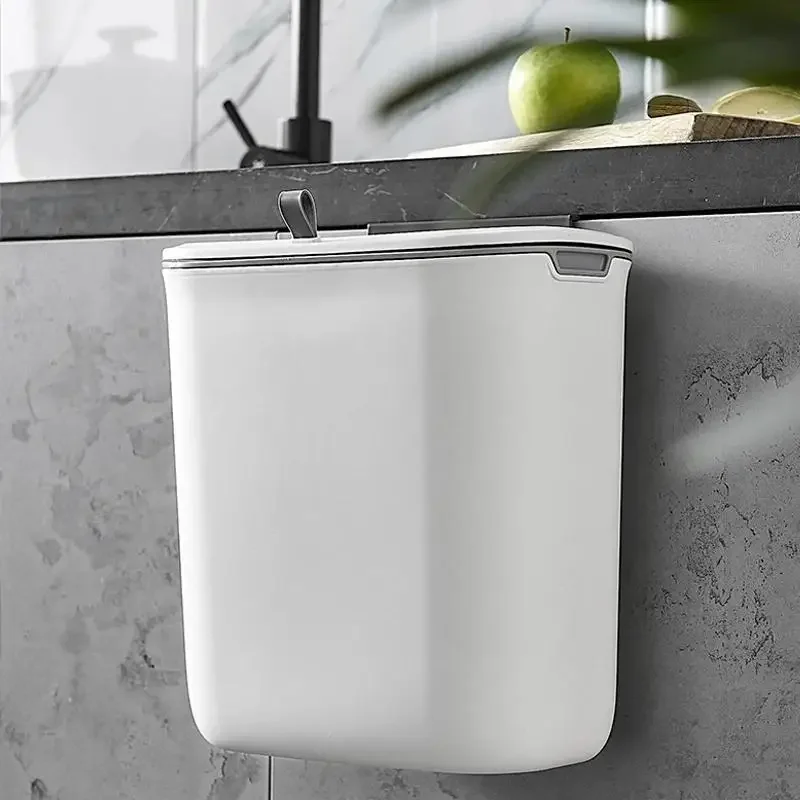 Wall Mounted Trash Can 7L/9L Lid Waste Bin Kitchen Cabinet Door Hanging Dustbin Garbage Trashcan Tools