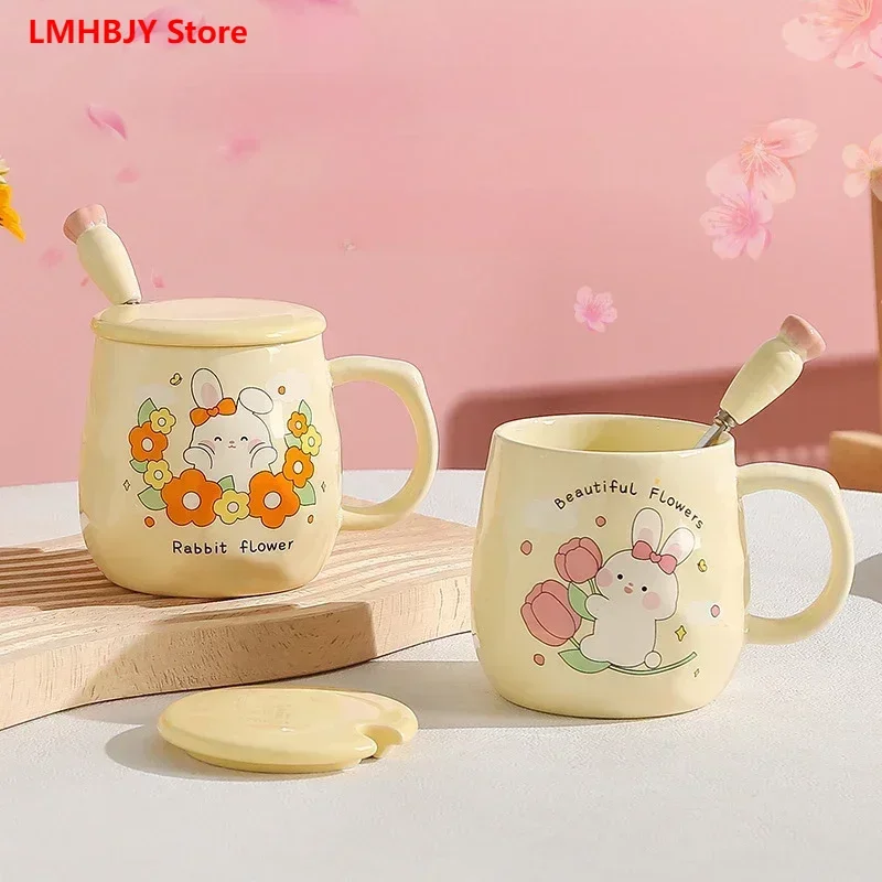 

LMHBJY Ceramic Mug with Lid and Spoon High-value Cute Girl Home Office Drinking Cup Gift Gift
