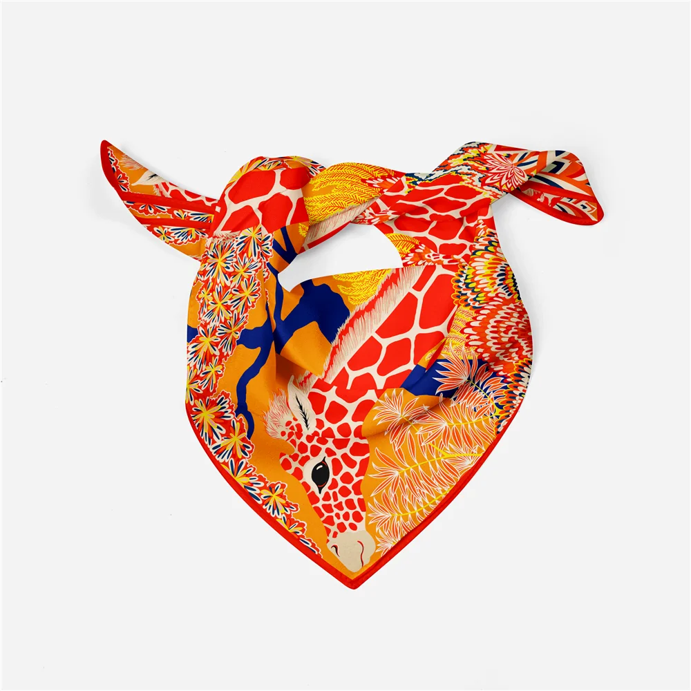 53 cm Marke Giraffe Quadrat Schal Frau 2024 Design Silk Schal Frauen Bandana Luxus Stirnband Hijab Halstuch – Detail 15