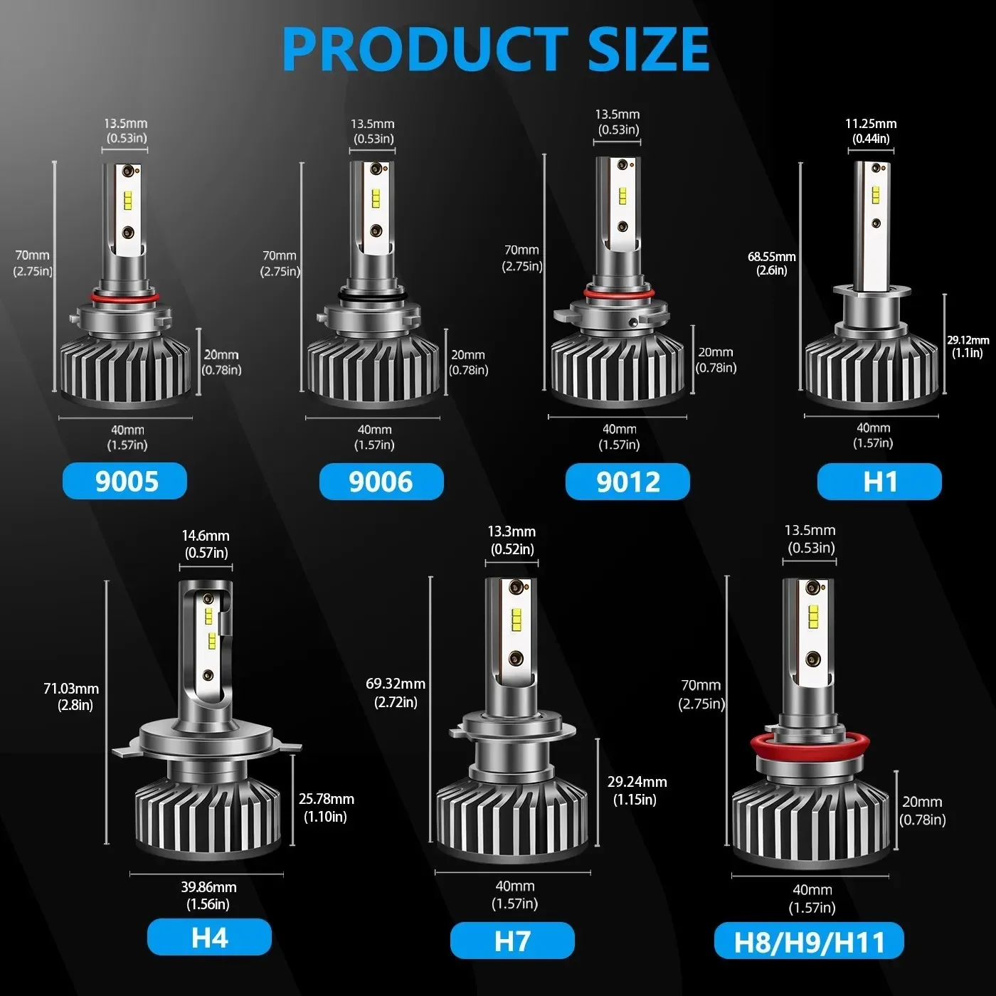 2개입 20000LM H4 LED 헤드라이트 전구, CANBUS 지원 H7 H11 H1 H3 H9 9005 9006 HB3 HB4 12V 자동차 및 안개등 교체용