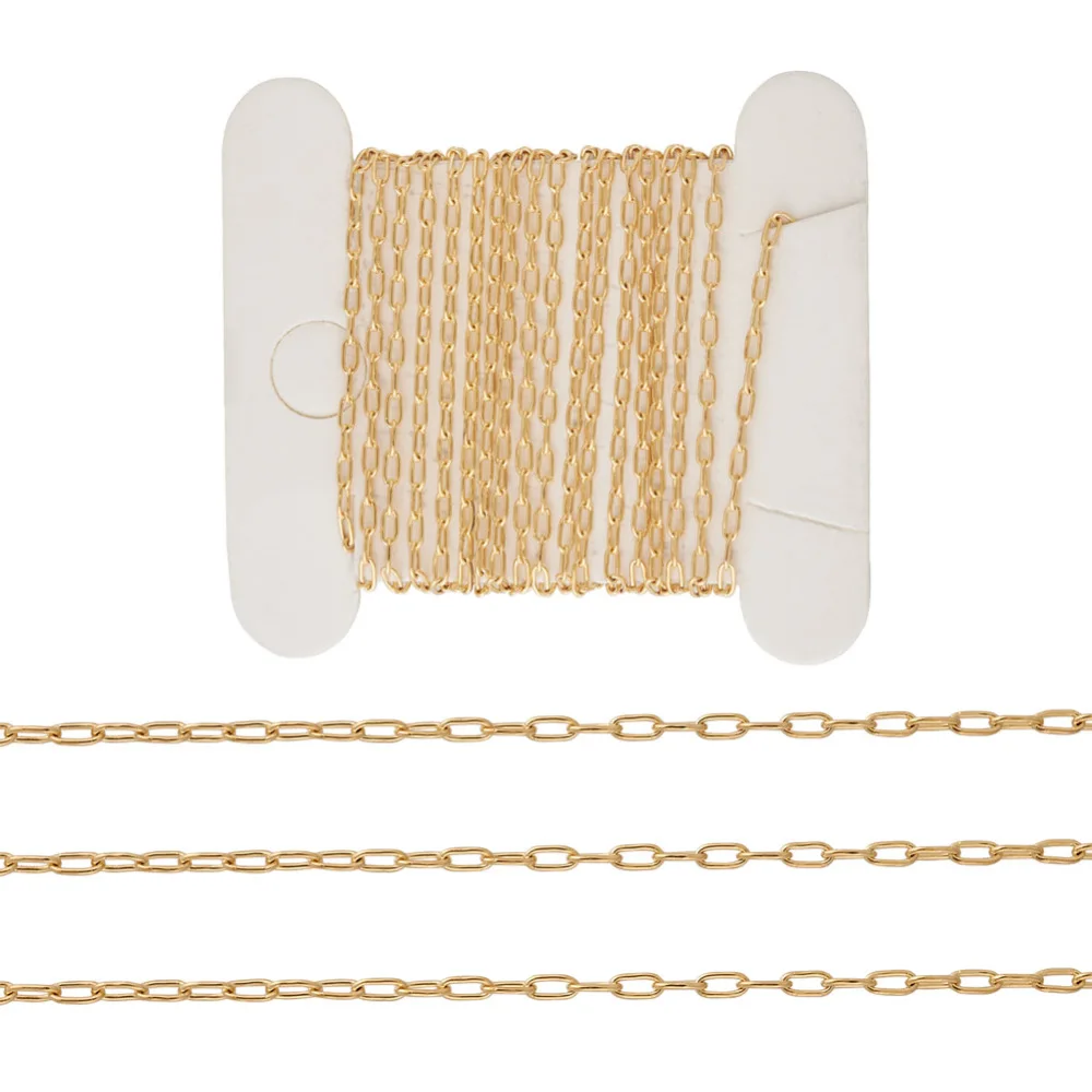 

1M Brass Paperclip Chains 14K Gold Filled Cable Chain Oval Links with 1Pc Square Velvet Jewelry Bags Golden Color