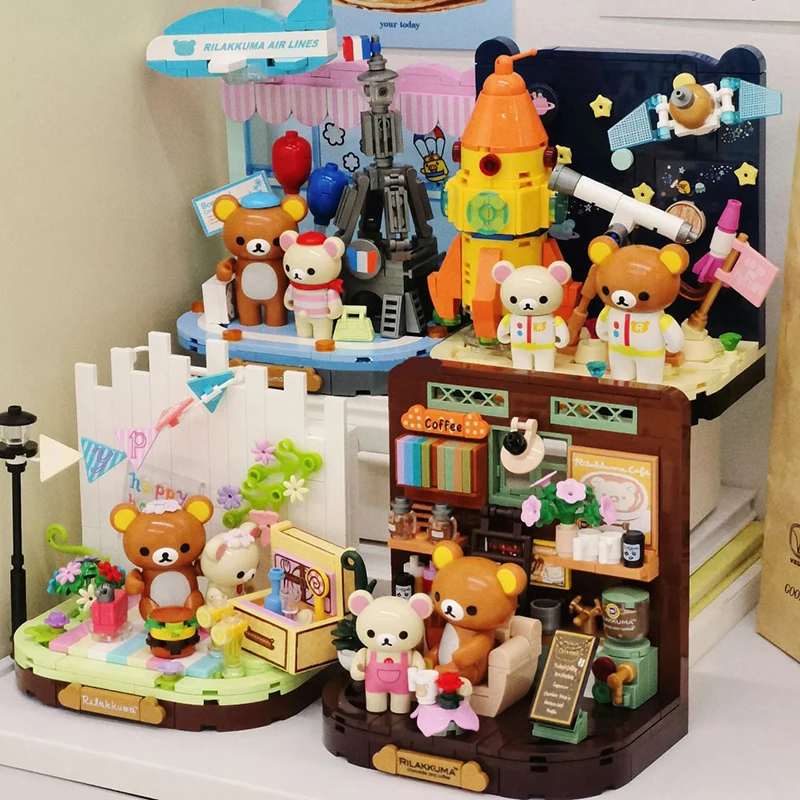 

Креативный Медведь Rilakkuma, кофейня, своими руками, строительная искусственная микросборка, кирпичная игрушка, подарок для девочки