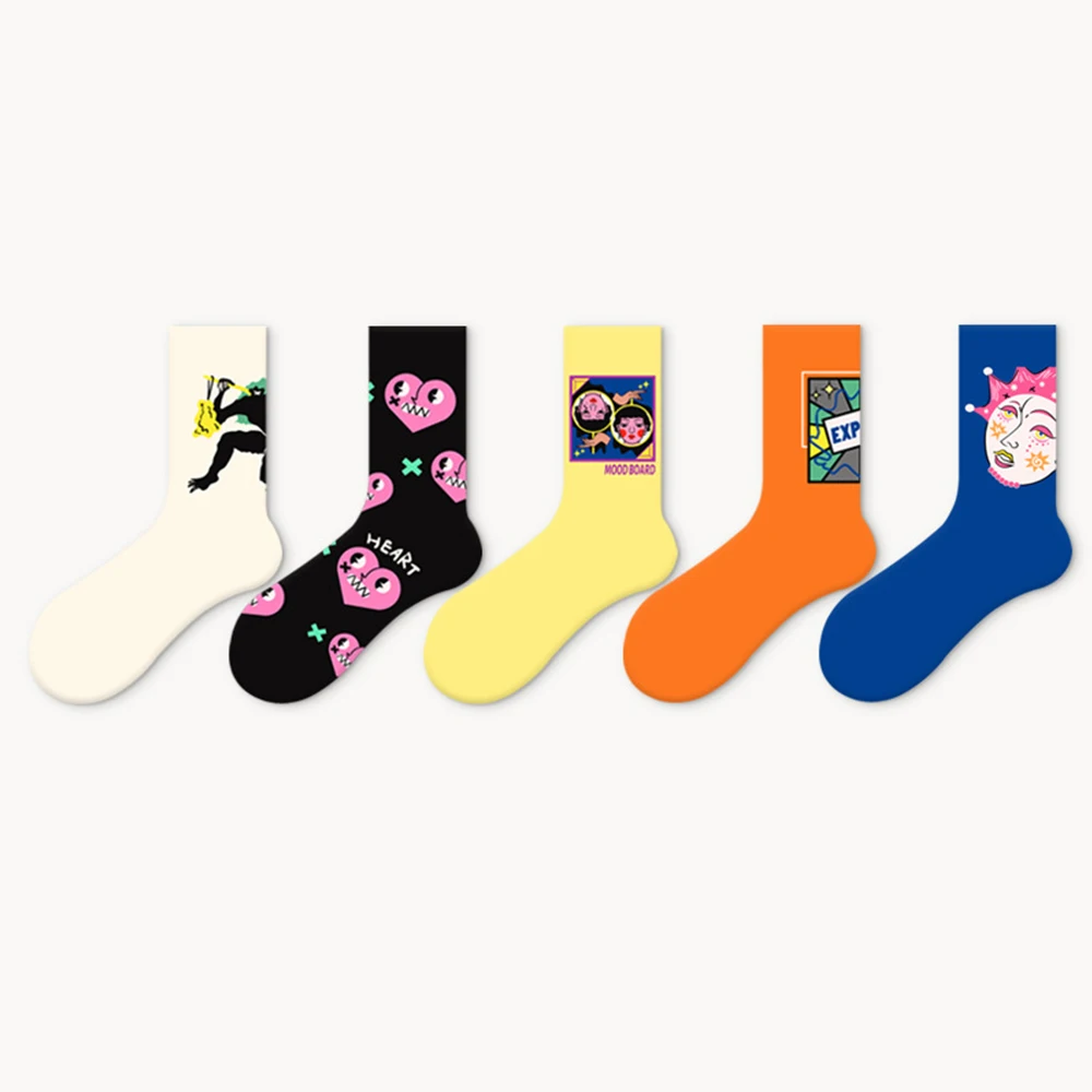 5 Pairs Women&Men Cotton Sock Trend Couple Models Color Letters Patterns Fashion High Quality Comfortable Sports Skateboard Sock