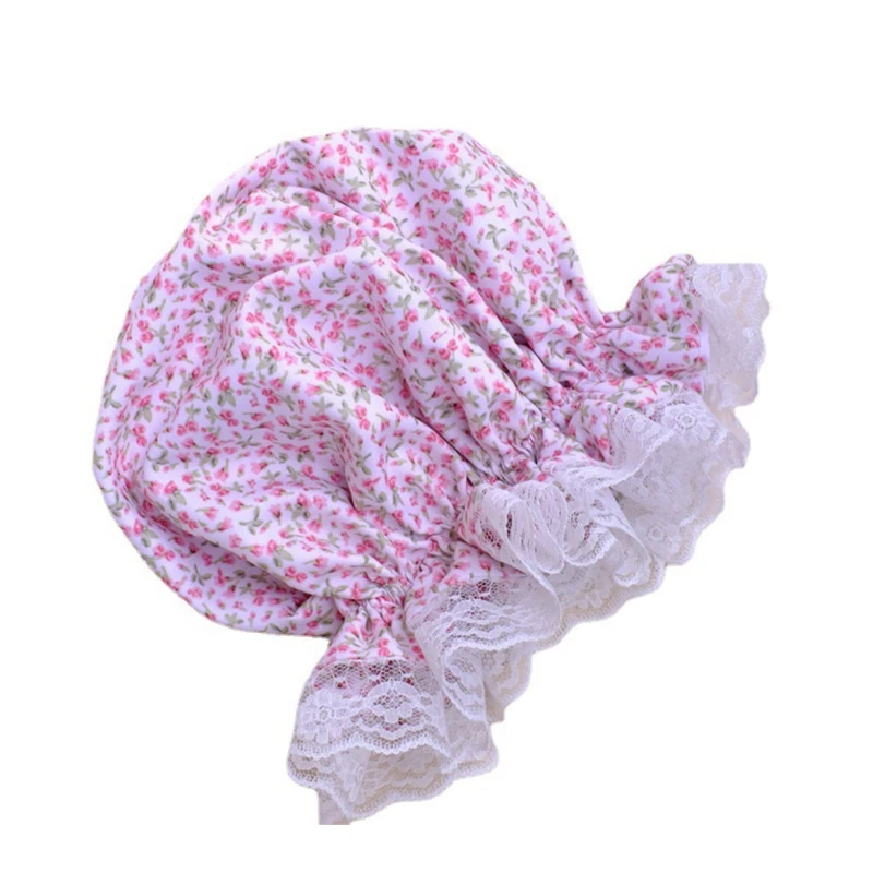 XXFE Kids Baby Girl Bonnet Sleep Floral Print Ruffle Lace Trim Beanie Night Hat