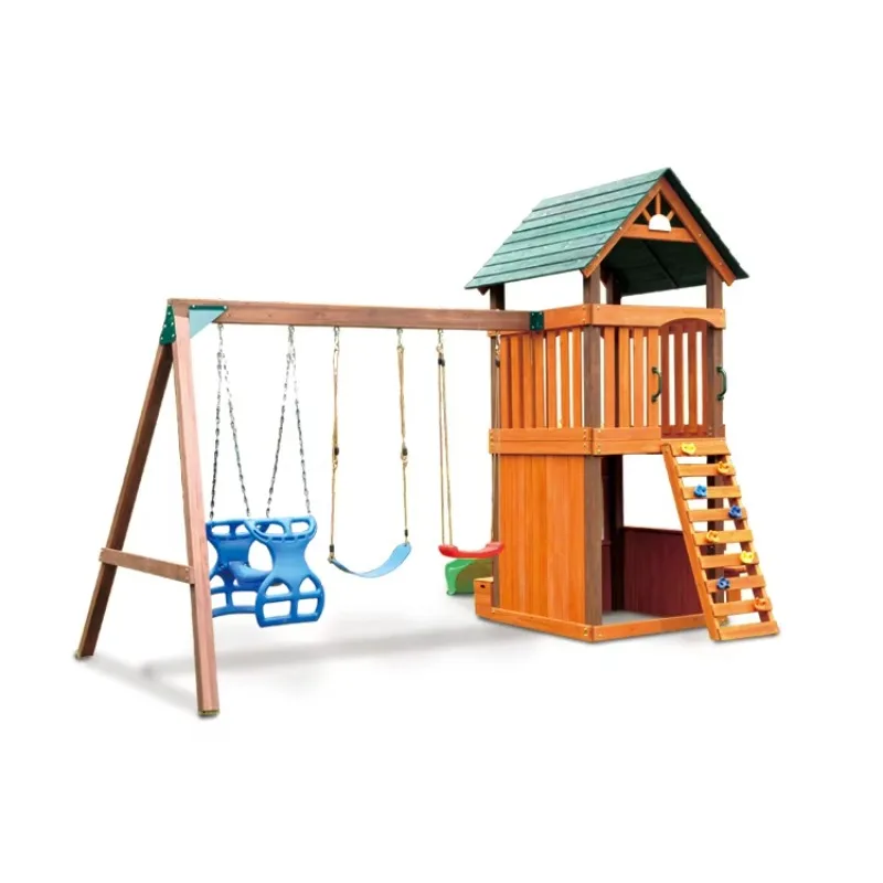Set da Gioco per Bambini, Casette di Lusso in Legno di Abete Massiccio con Scivolo - immagine 2