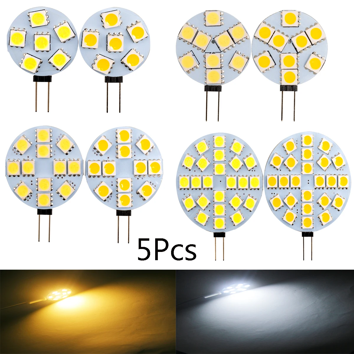 5ks LED lampa cibule G4 180 stupňů DC12V 5050 SMD 5W 2.4W 1.8W 1.2W teplý chladný bělouš lehký nahradit halový lampa