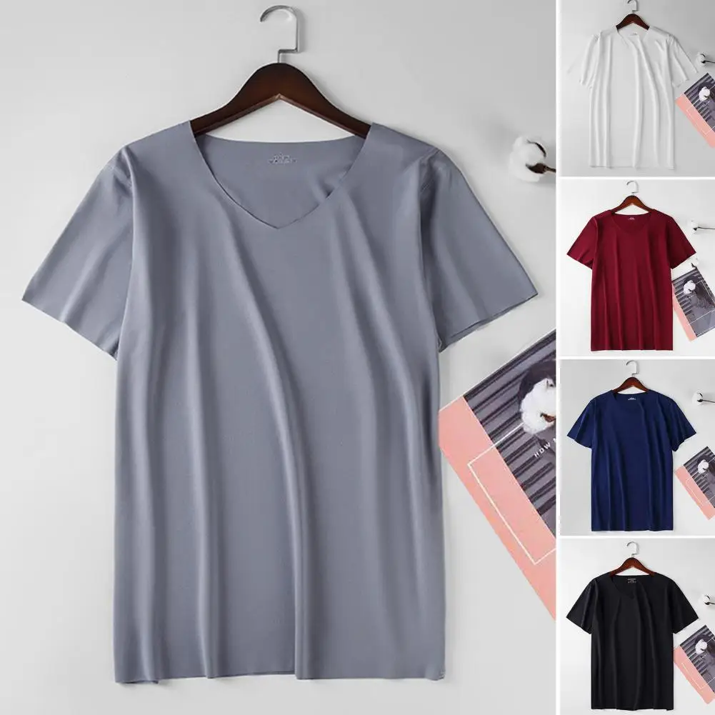 

Plus Size Fashion Summer Casual Tee Shirt Top Solid Color Male Tee Slim Sports Wear