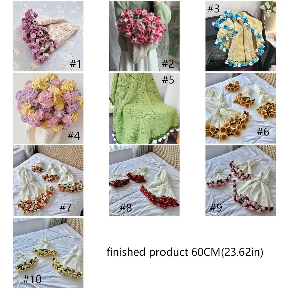 Crochet Rose Bouquet Blanket Sunflower Carnation Finished Flower Bouquet Blanket Fashion DIY Craft Carnation Blanket