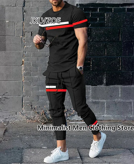 Men's Trousers Tracksuit 2 Piece Set Plaid 3D Print Short Sleeve T Shirt+Long Pants Jogger Suit Casual Streetwear Clothes