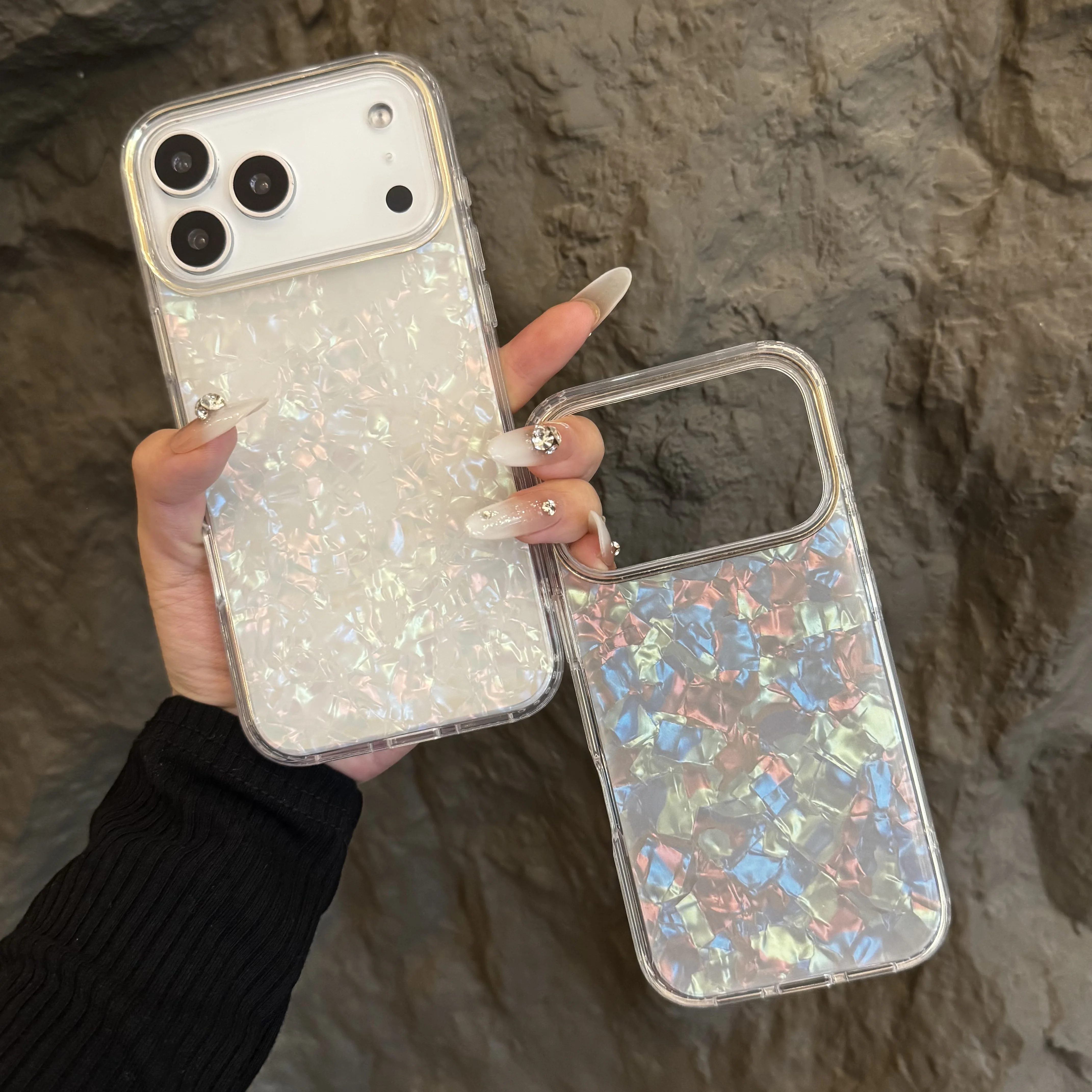 Elegant Shell Pattern Laser Phone Case - Shockproof Bumper Cover