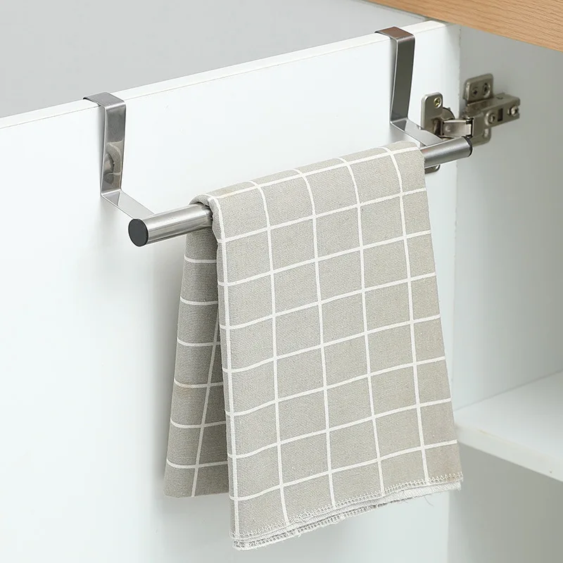 Hanging Cupboard Door Towel Rack Free Perforated Rack Door Back Towel Bar Stainless Steel Kitchen Cabinet