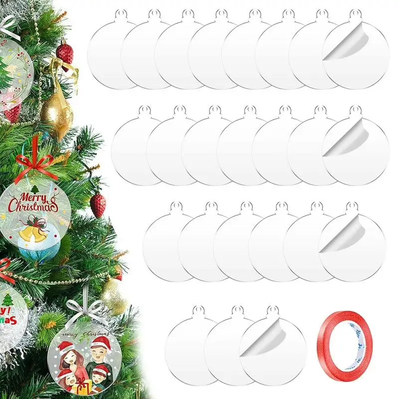 

24pcs Round Acrylic Christmas Bell Ornament Christmas DIY Blank Transparent Pendants Kids Acrylic Ornament DIY Xmas Crafts