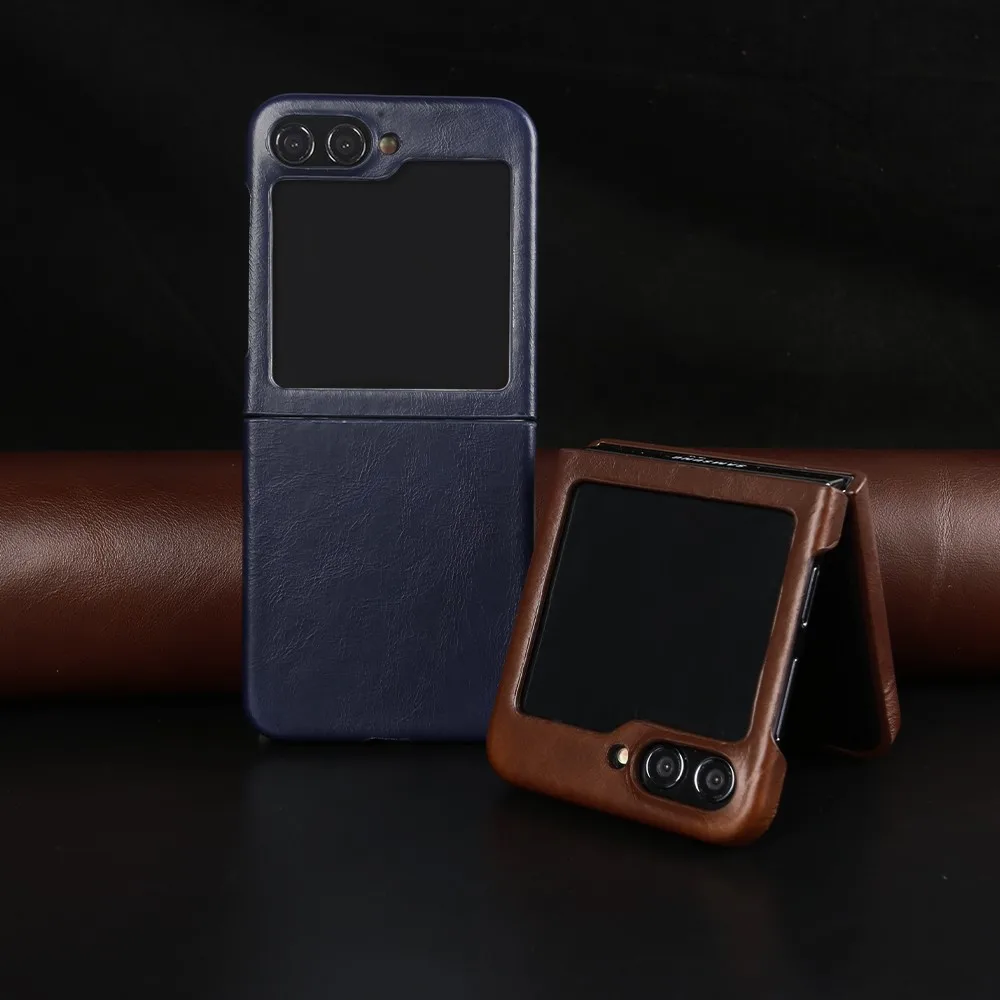 Premium Genuine Leather Case Cover with Vintage Oil Wax Pattern for Samsung Galaxy Z Flip 6