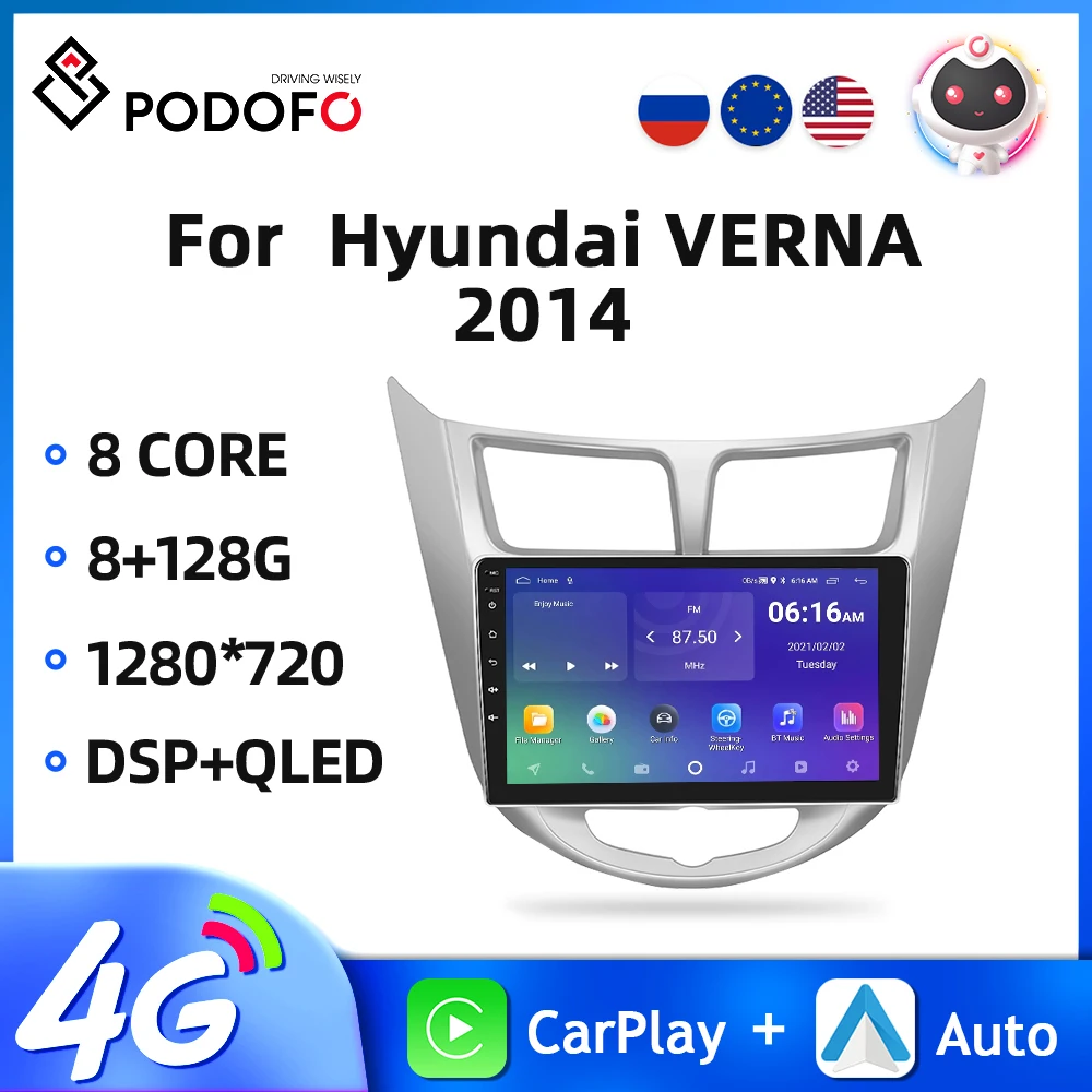 

Podofo Android10 2din Car Radio For Hyundai VERNA 2014 Car Multimedia Video Player GPS Navigation 4G WIFI Wireless Carplay 8Core