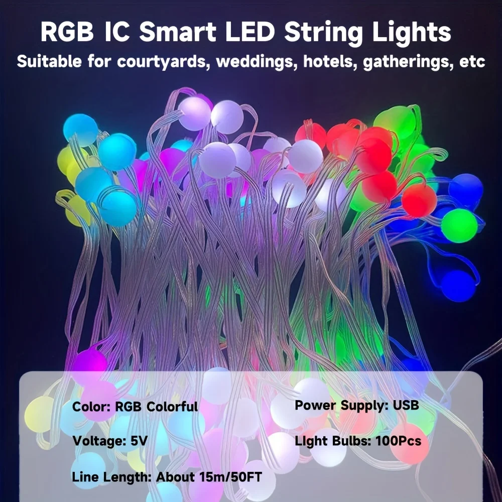 Description Picture 5 of itemGarden String Light DC5V WS2812B Party Wedding Decor Outdoor LED Fairy Lights Smart Bluetooth Music APP Remote Addressable 10m